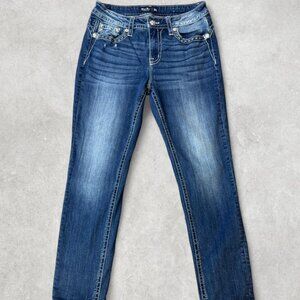 Miss Me Blue Mid Rise Skinny Jeans 💎 | Y2K Embellished Denim